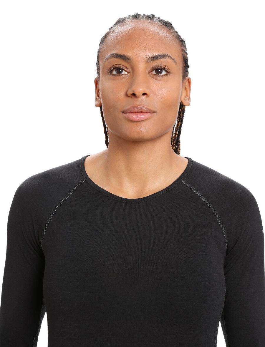 Black Women's Icebreaker BodyfitZone™ Merino 200 Zone Thermal Long Sleeve Crewe Top Base Layers | USA 1859PJJQ